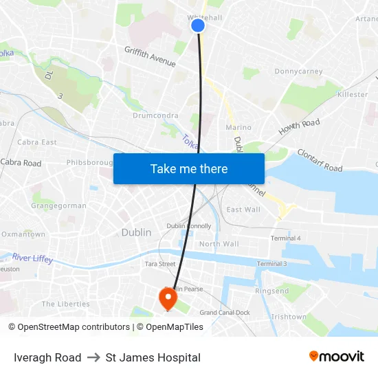 Iveragh Road to St James Hospital map