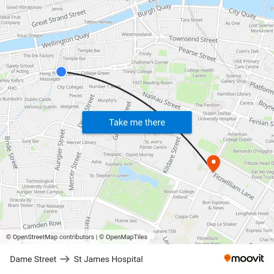 Dame Street to St James Hospital map