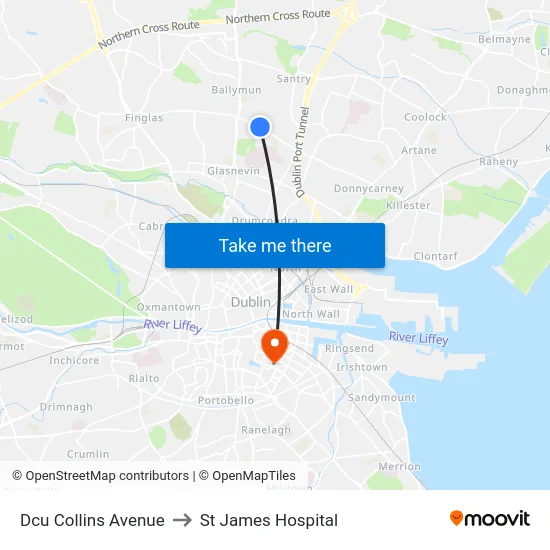 Dcu Collins Avenue to St James Hospital map
