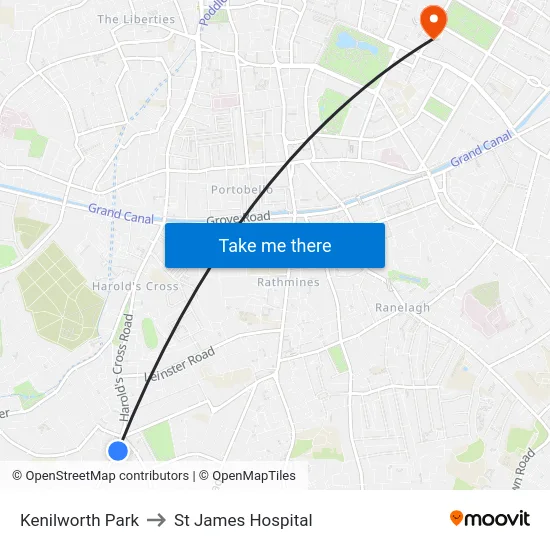 Kenilworth Park to St James Hospital map