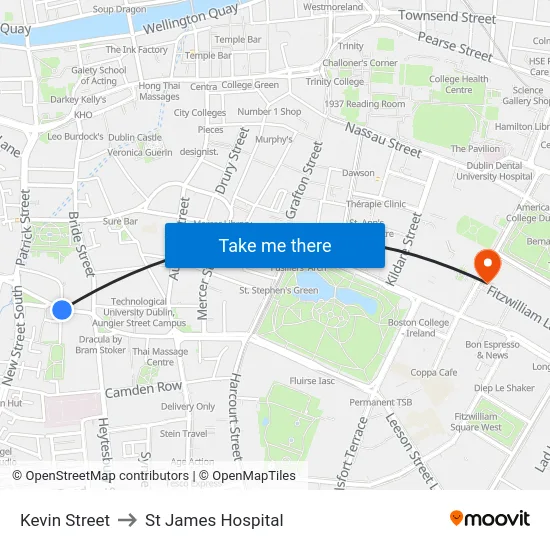 Kevin Street to St James Hospital map