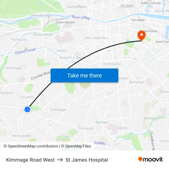Kimmage Road West to St James Hospital map