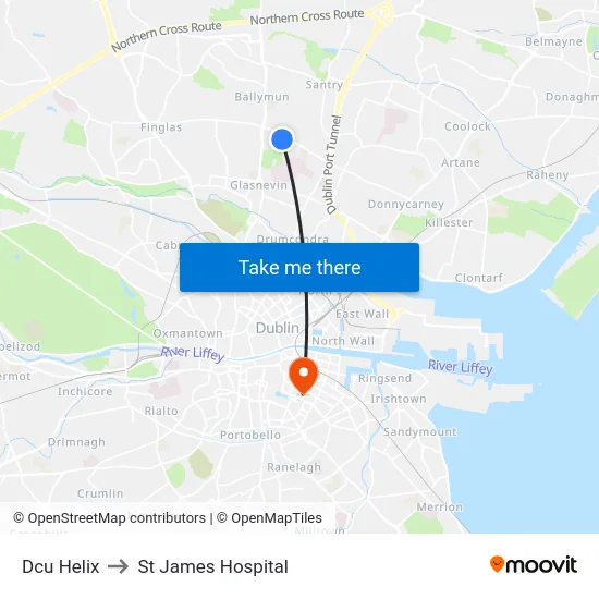 Dcu Helix to St James Hospital map