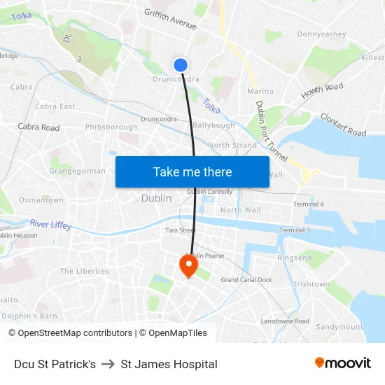 Dcu St Patrick's to St James Hospital map
