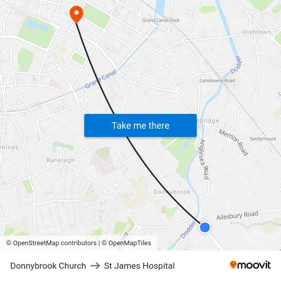 Donnybrook Church to St James Hospital map