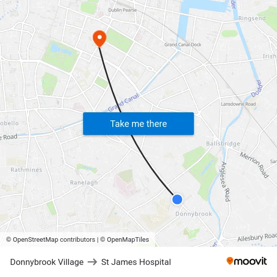 Donnybrook Village to St James Hospital map