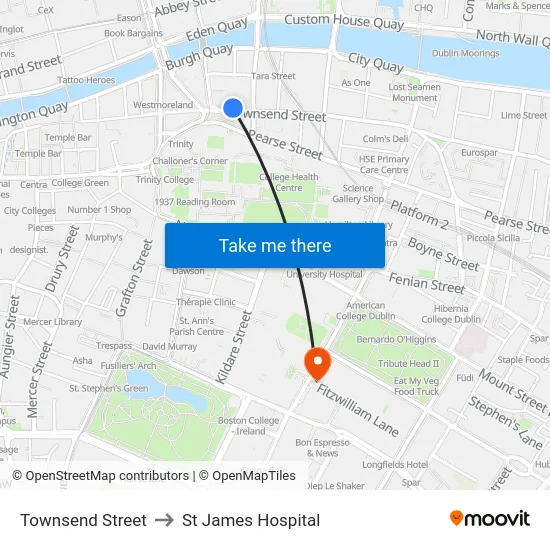 Townsend Street to St James Hospital map