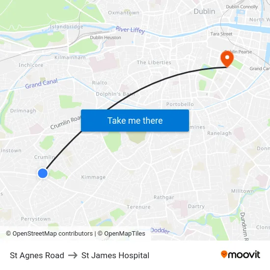 St Agnes Road to St James Hospital map
