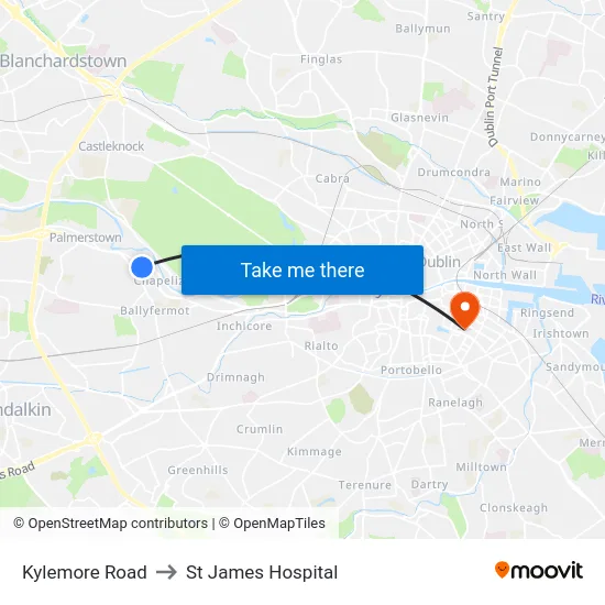 Kylemore Road to St James Hospital map