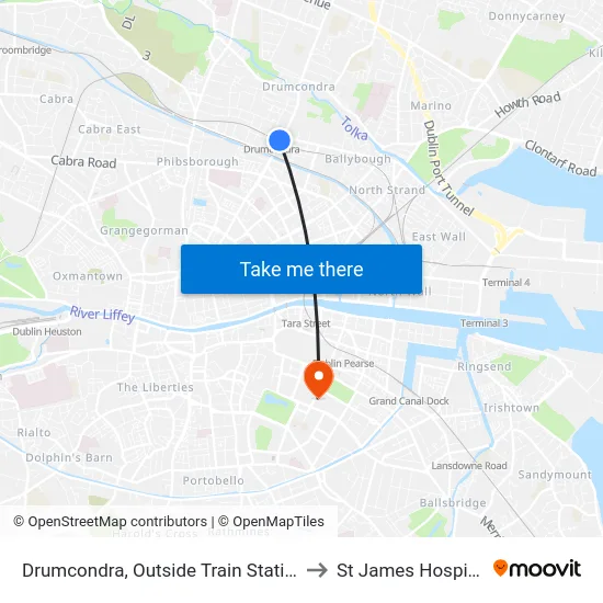 Drumcondra, Outside Train Station to St James Hospital map