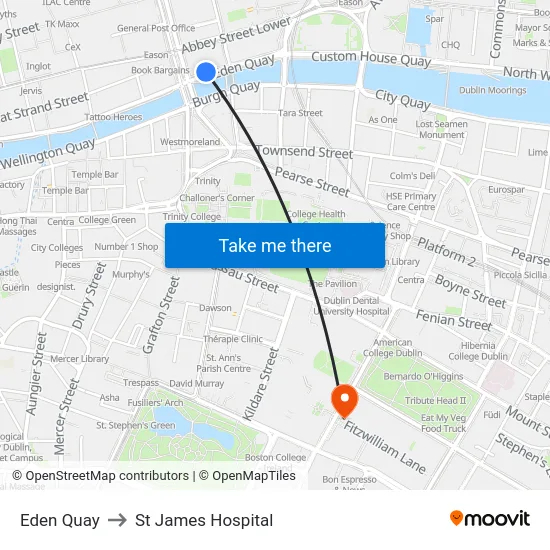 Eden Quay to St James Hospital map