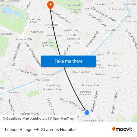 Leeson Village to St James Hospital map
