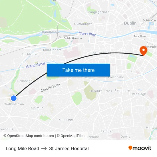 Long Mile Road to St James Hospital map