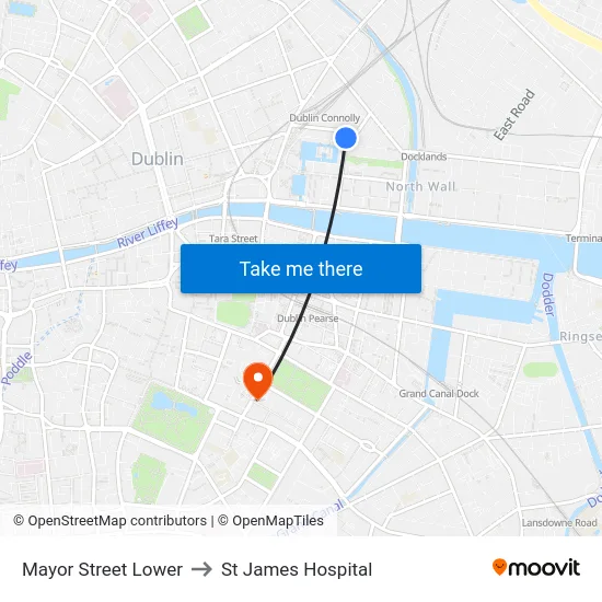 Mayor Street Lower to St James Hospital map