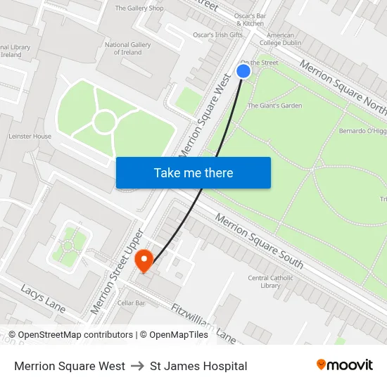 Merrion Square West to St James Hospital map