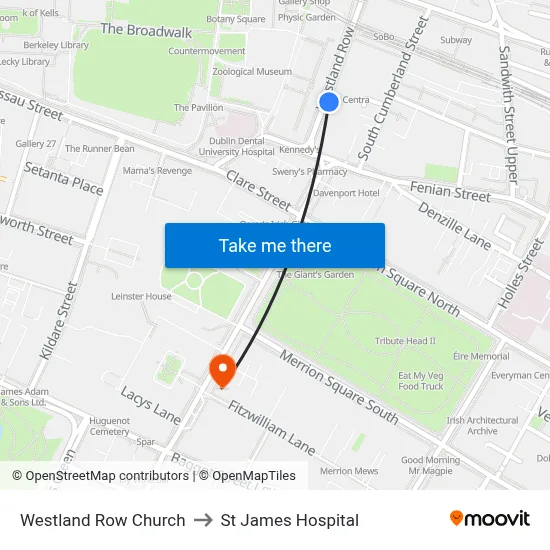 Westland Row Church to St James Hospital map
