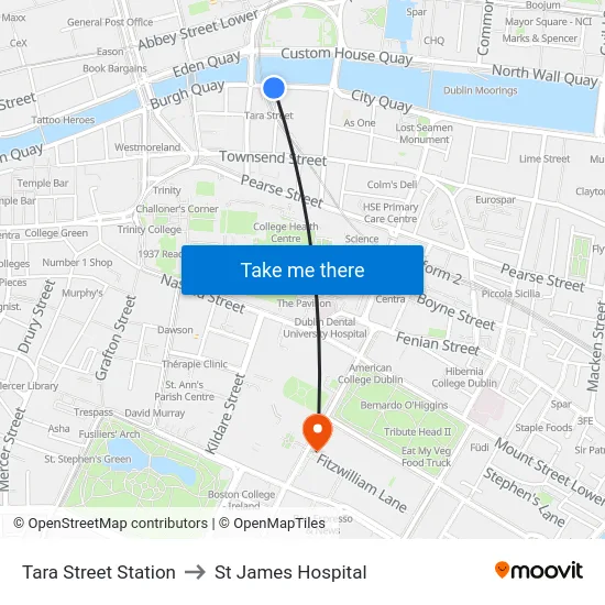 Tara Street Station to St James Hospital map