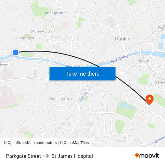 Parkgate Street to St James Hospital map