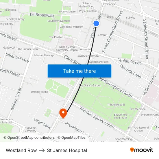Westland Row to St James Hospital map