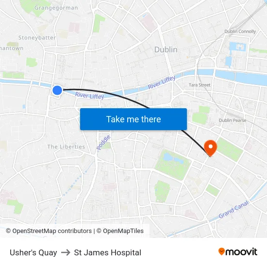 Usher's Quay to St James Hospital map
