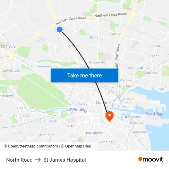 North Road to St James Hospital map