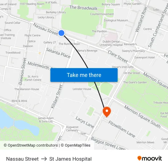 Nassau Street to St James Hospital map