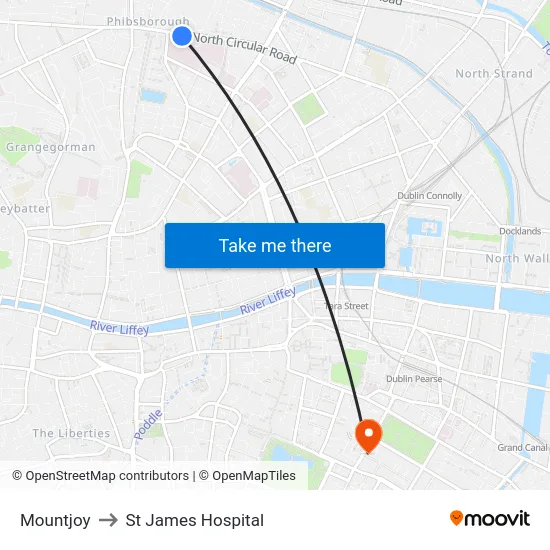 Mountjoy to St James Hospital map