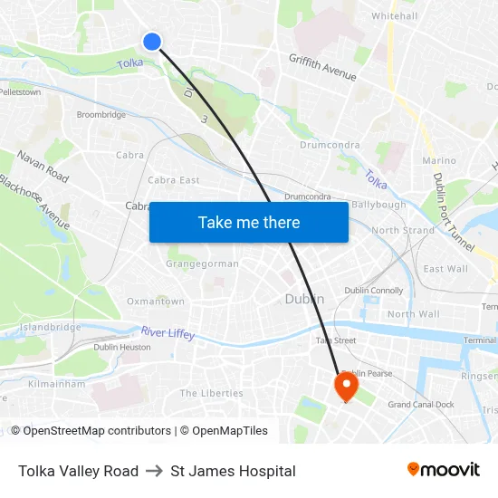 Tolka Valley Road to St James Hospital map