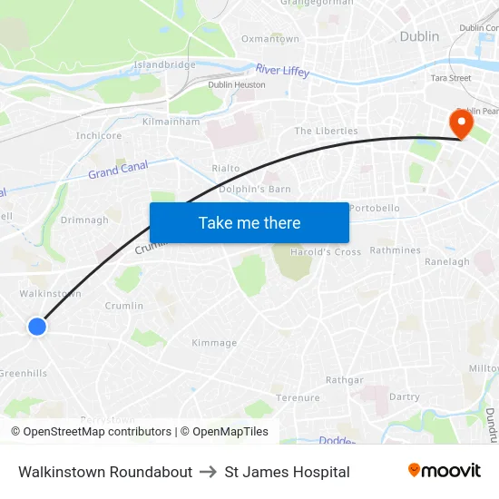 Walkinstown Roundabout to St James Hospital map
