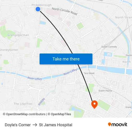 Doyle's Corner to St James Hospital map