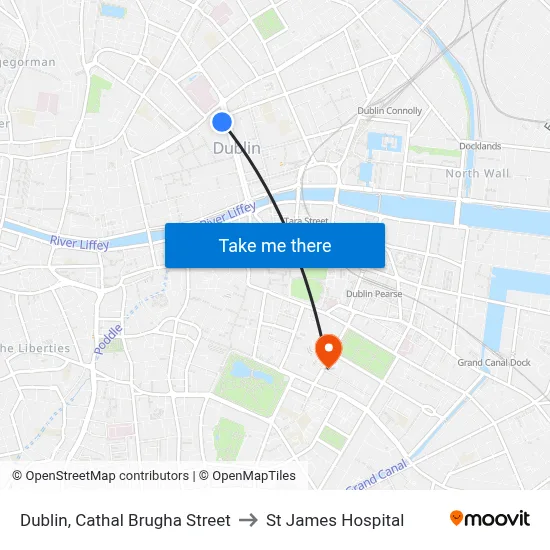 Dublin, Cathal Brugha Street to St James Hospital map
