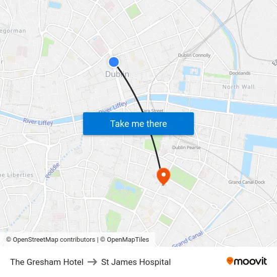 The Gresham Hotel to St James Hospital map