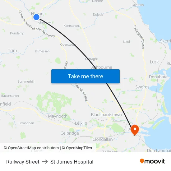 Railway Street to St James Hospital map