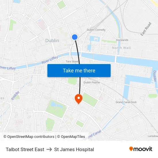 Talbot Street East to St James Hospital map