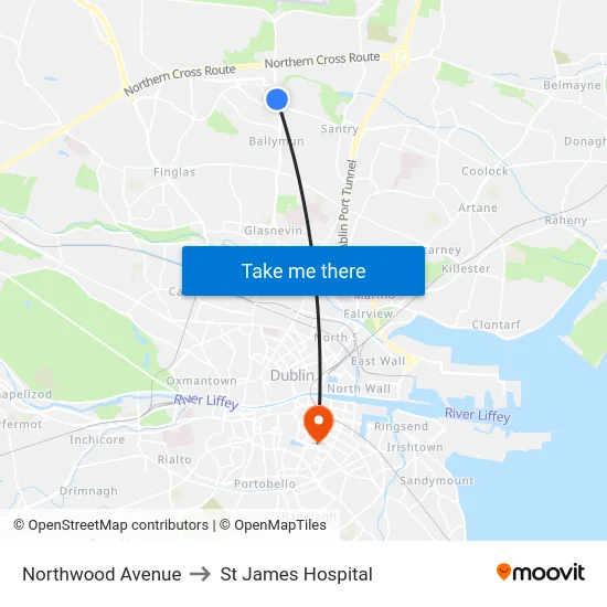 Northwood Avenue to St James Hospital map