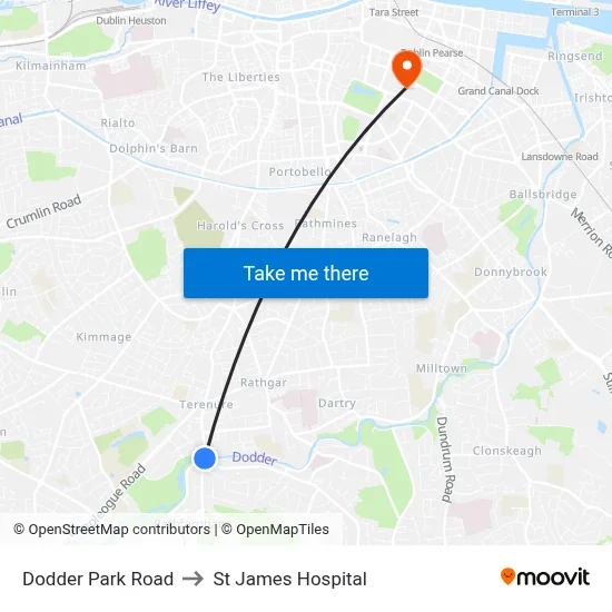 Dodder Park Road to St James Hospital map