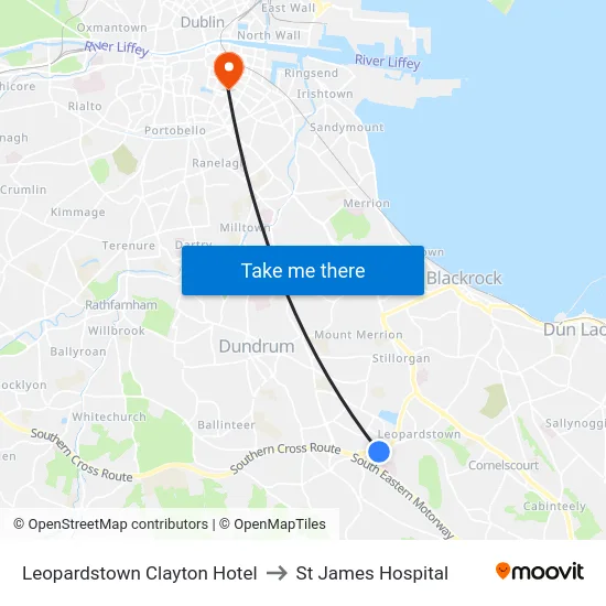 Leopardstown Clayton Hotel to St James Hospital map