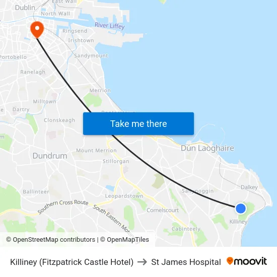 Killiney (Fitzpatrick Castle Hotel) to St James Hospital map