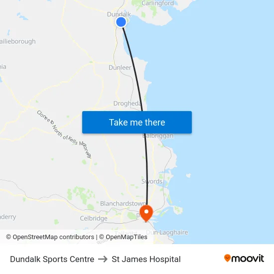 Dundalk Sports Centre to St James Hospital map