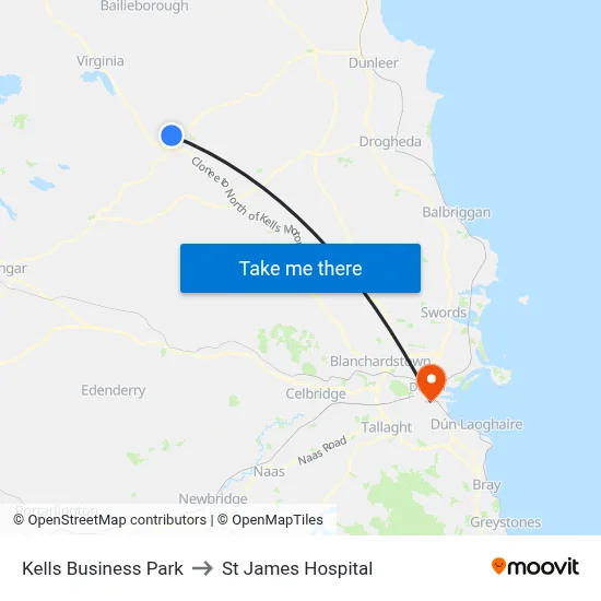 Kells Business Park to St James Hospital map