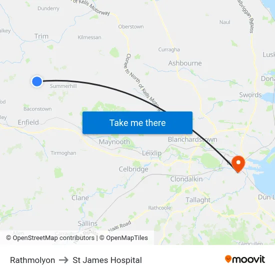 Rathmolyon to St James Hospital map