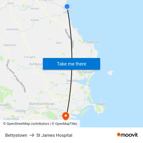 Bettystown to St James Hospital map