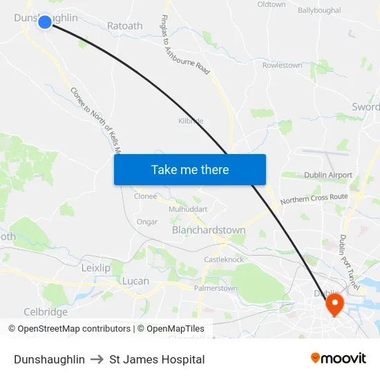 Dunshaughlin to St James Hospital map