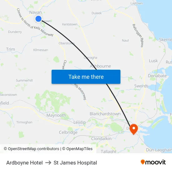 Ardboyne Hotel to St James Hospital map