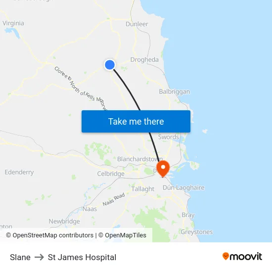 Slane to St James Hospital map