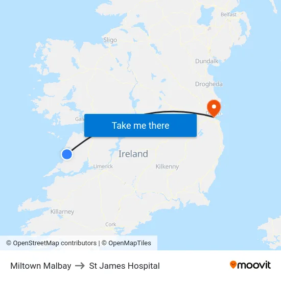 Miltown Malbay to St James Hospital map