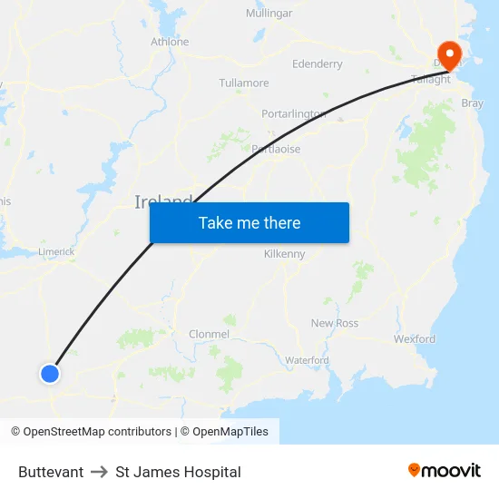 Buttevant to St James Hospital map