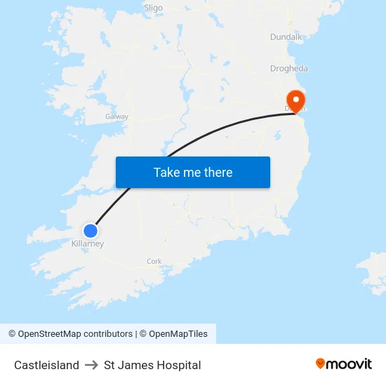 Castleisland to St James Hospital map