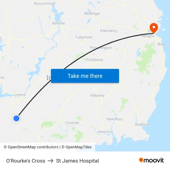 O'Rourke's Cross to St James Hospital map