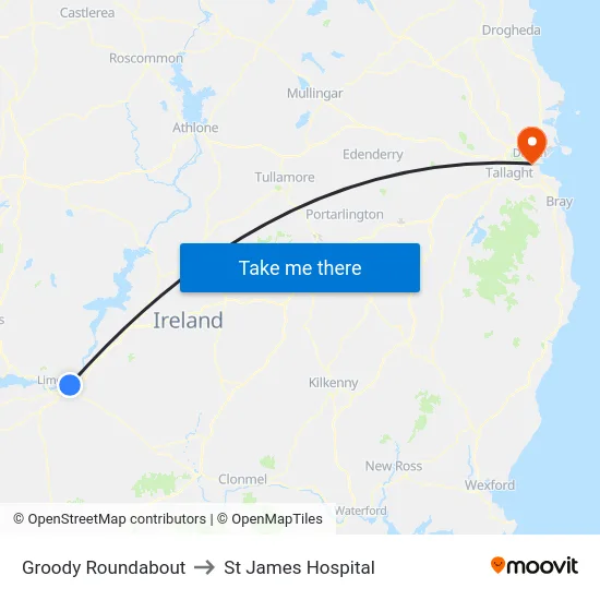 Groody Roundabout to St James Hospital map
